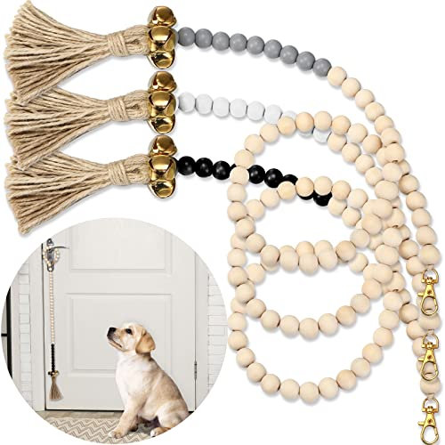 3 Pack Hanging Door Bells for Potty Training Decorative Dog Door Bells for Door Wooden Beads Potty Training Bells for Puppies Dog Potty Training Bell for Pet Dogs Pet Supplies Black, Gray, White