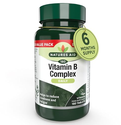 Natures Aid Vitamin B Complex Supplement – 180 Tablets | High Potency, Supports Energy Metabolism, Nervous System, Brain & Immune Function, Vegan, Gluten-Free, Non-GMO