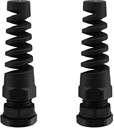 Rierdge 2 Pcs Black M20 Cable Gland Waterproof IP68 Nylon Joint Adjustable Locknut with Flex Spiral Strain Relief for 7-11mm Dia Wire