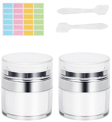 DarbermuAirless Pump Bottle, 2PCS Moisturiser Container, Refillable Pump Dispenser Cream Jar Vacuum Bottle Travel Cream Bottle Portable Cosmetic Container (50ml) (XR-G1011)