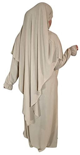 Yaqeen Abaya + Khimar Diamant Diamant Dreieck Schnitt Set Lange Hijab Muslimah Schal Jilbab Muslim Maxi Kleid Gebet Kleid, beige,