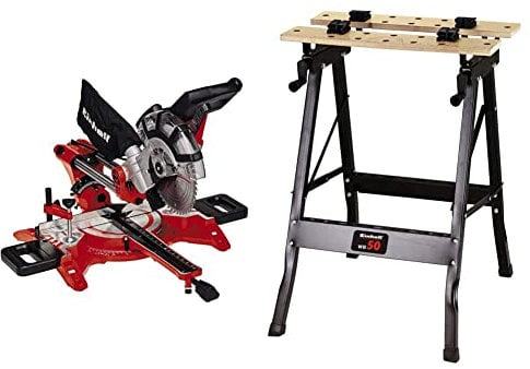 Einhell Tc-Sm 2131/1 Dual Troncatrice 230-240 V, 1800 W, Rosso Nero, 71.7 x 45.5 x 39.3 Cm & WB 50 Banco da lavoro (portata max 50 kg, alt. lavoro 78,5 cm, lungh. piano 60,5 cm