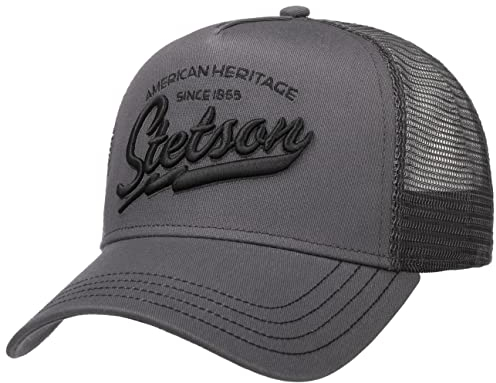 Stetson Since 1865 Trucker Cap One Size Herren - Schirm & Front aus 100% Baumwolle - Größenverstellbar - Meshcap mit Netzeinsatz - Schirmlänge 7 cm - Sommer/Winter grau One Size Small