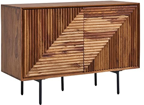 Sideboard Sonipat aus Korpus: Sheesham Massivholz, mit Klarlack beschichtet Rückwand: MDF Untergestell: schwarz pulverbeschichteter Edelstahl in Sheesham mit 2 Türen. Abmessungen (B/H/T) 100x71x40 cm