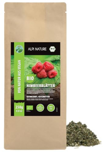 Alpi Nature Té de Hojas de Frambuesa Orgánicas 250g, Hojas de Frambuesa Secas y Cortadas, Té Suelto