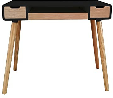 LIN HOME 5024 Mesa de Oficina com Escritorio de Ordenador Madera Natural con 2 cajones y 1 Compartimento Abierto para Estudio (Black)