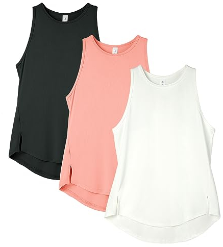 icyzone Damen Sport Tops Racerback Fitness Tank Top Atmungsaktive Gym Yoga Funktions Shirt, 3er Pack (Black/Off White/Pale Pink, S)