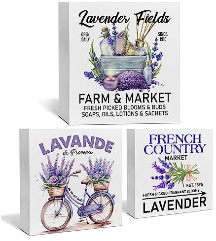 3 Stück Holzschilder Lavendel Holzblock Set Lavendel Blumen Thema Holzkiste Schilder Schild für abgestuftes Tablett Dekor Dekorativer Tisch Schreibtisch Regal Schild Bauernhaus