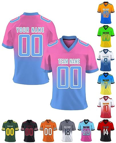 Personnalisé T-Shirt Sport Maillot de Football Américain Personnalisable avec Logo Prénom Homme Femme Enfant T-Shirts Manches Courtes à Séchage Rapide, S-7XL
