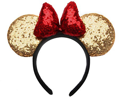 LEEMASING Maus Ohr Schleife Stirnbänder Pailletten Haarbänder Frauen Haarschmuck für Geburtstag Weihnachten Xmas Halloween Party Hochzeit (Gold Rot)