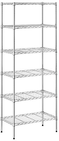 Furinno Wayar 6-stufiges stapelbares Lagerregal aus Metall, 58 x 33 x 150 cm, Edelstahl