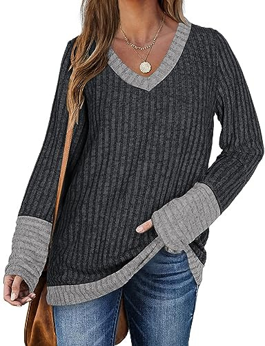DUOEASE Pull Femme Hiver Col en V Casual Sweatshirts Manches Longues Léger Top