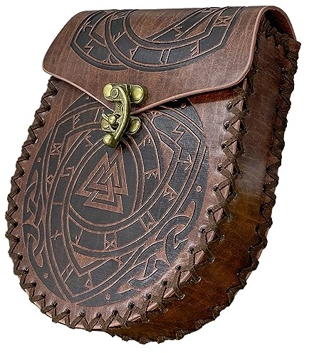 Braune geprägte Gürteltasche, Wikinger-Vintage-Leder-Fanny-Pack-Tasche, mittelalterliche LARP-Gürteltasche für Damen und Herren
