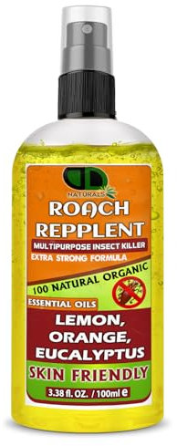 Roach Insect Repellent with Lemon, Orange and Eucalyptus Essential Oil, Mosquito and Spiders for Body Oil Deet Free (100ml Spray)