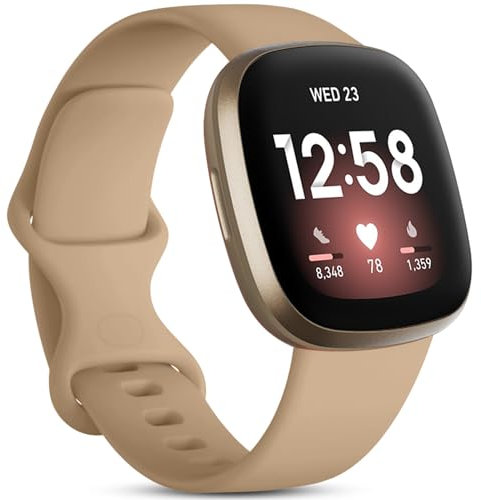 Oielai Kompatibel für Fitbit Versa 4/Fitbit Versa 3/Fitbit Sense 2/Fitbit Sense Armband, Silikon Sport Klassisch Sanft Ersatzarmband Kompatibel mit Versa 3/Versa 4/Sense/Sense 2, Klein Milchtee