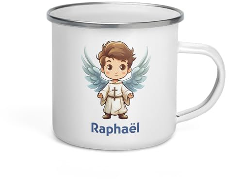Chatcripant Tazza personalizzabile con nome per bambini, fantasia, tazza da bambina, ragazzo, bicchiere in metallo in acciaio, ceramica, regalo di Natale, compleanno (angelo)