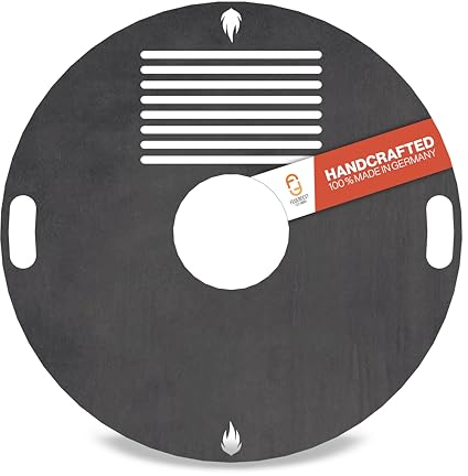 Feuerfest 123 Grillplatte rund I Ø 98cm I Feuerplatte aus Feinkorn-Stahl I Massive Plancha-Platte mit 4mm Stärke I Grillaufsatz für Feuerschale, Feuertonne, BBQ-Grilltonne & Kugelgrill