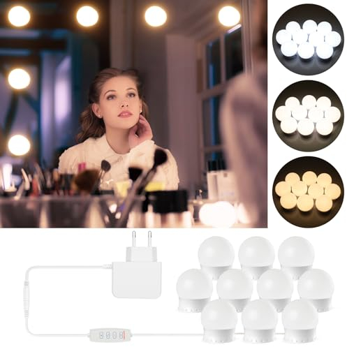 GPATIO Hollywood Spiegel Schminklicht, Schminktisch Zubehör Saugnapf lichterkette, 10 LED Spiegelleuchte mit 3 Farbe, Einstellbare Länge Schminktisch beleuchtung Licht, Geschenke für Freundin, Mama