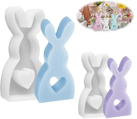 2 Stück Silikonformen Gießformen Ostern Hase,Silikonform Hase 3D,Gipsformen zum Gießen Ostern,Kaninchen Gießformen Silikon,für DIY Deko Gips Sojawachs Kerzen Ostergeschenke Handwerk