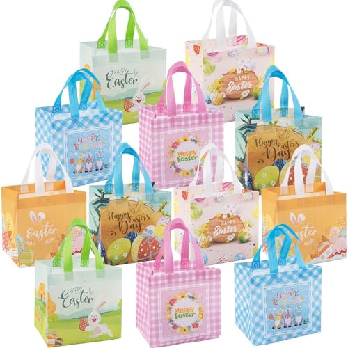 Atiger Osterkörbe für Kinder, Osterkörbe mit Griff, wiederverwendbare Osterkorbfüller für Teenager, Geschenk-Tragetasche für Jungen, Mädchen, Geschenktüten für Ostereiersuche, 12 Stück