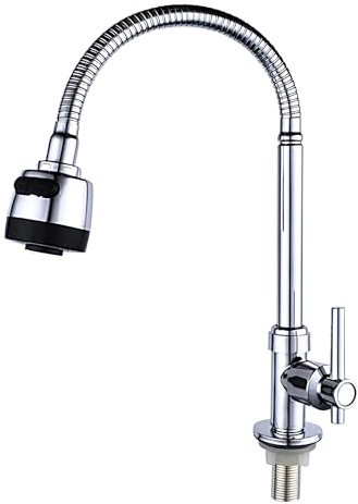 Wenrou Grifos Para Fregadero, Grifo De Agua De Cocina, Grifo De Cocina, Agua Fría Grifo, Grifo De Cocina Flexible, Caño Giratorio a 360° Cepillado Grifo,2 Método Pulverización Agua (Sólo Agua Fría)
