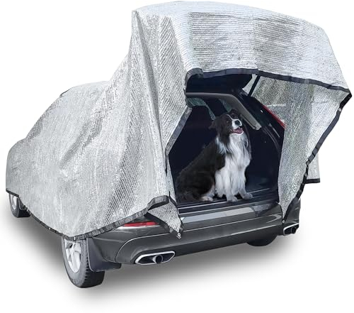 Schattennetz Auto Hund 3x4m Alu Sonnensegel UV Hitzeschutz Auto Sonnenschutz Plane, Nylon-Seil 10mx2, Kabelbinder x100,6 Windseilhaken, 6 Erdnägeln und 20 Kugelkopf-Bungee-Seilen.
