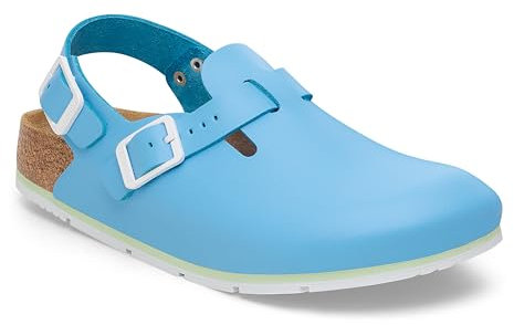 Birkenstock Damen Herren Tokio Pro Hausschuhe Leder Pantoletten - Clogs - Zertifiziert nach Norm EN ISO 20347:2145 - Berufsschuhe für Medizin, Gastronomie und Service - Sky Blue - 45