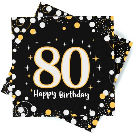 Servietten 80. Geburtstag, 30 Stück Servietten 80 Geburtstag Mann, Deko 80. Geburtstag Mann Frau, Happy Birthday 80 Servietten Tischdekoration, 3-Lagig Geburtstagsdeko Servietten
