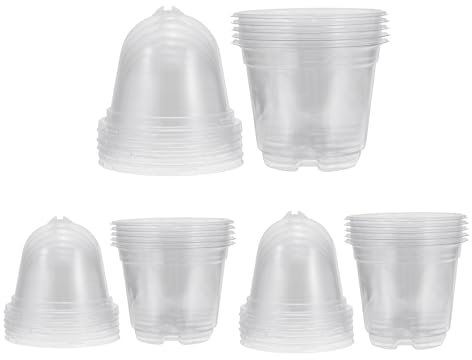 PATIKIL Nursery Pots with Humidity Dome, 15 Sets 3.5/4/5 Inch Plastic Gardening Pot Planting Container Cups Plant Starting Pots with Drainage Holes, Transparent