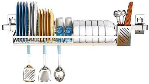 Escurridor De Platos Montado En La Pared,Escurridor De Platos sobre El Fregadero,Escurridor De Platos De Acero Inoxidable para Encimera De Cocina,80cm