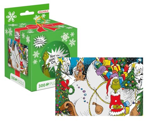 Aquarius Grinch Christmas 300 Teile Puzzle in Tin Globe (3,25 x 3,25) - Offiziell Lizenziertes Dr. Seuss Merchandise & Collectibles - Puzzle 8 x 6 Zoll