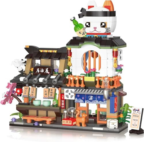 QLT Japanese Street View Izakaya Shop Mini Building Blocks, MOC Creative Model Set, 809 PCS Simulation Architecture Construction Toy (Not Compatible with lego Japanese Blocks)