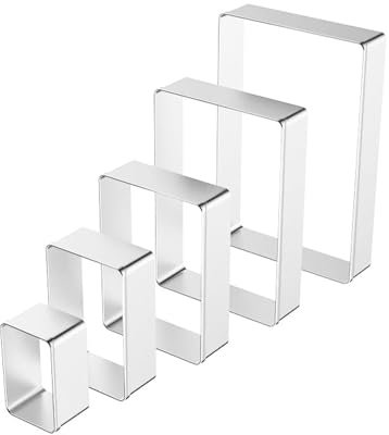 Namvo Juego de 5 moldes rectangulares para Galletas, moldes Cuadrados y rectangulares de Acero Inoxidable para Galletas, Pasteles, Fondant, Pasteles, 0,98 Pulgadas de Profundidad