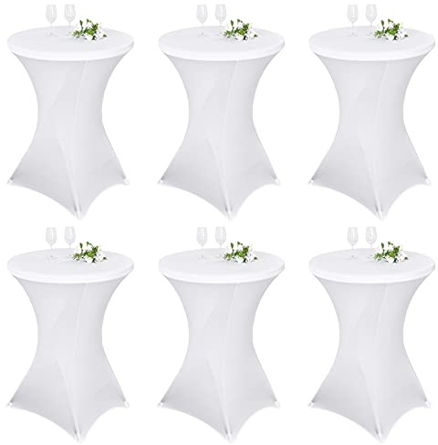 Pesonlook 6er-Set Stretch Stehtisch Husse für Bistrotisch Ø 70-75 cm Weiß | Elegante,Verstärkung im Fußbereich,40°C Maschinenwäsche Stretch-Husse Weiß Hussen für Stehtische und Bistrotische(70×110cm)