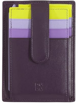 DUDU Porta Carte di Credito in Pelle Multicolore Sottile Slim Uomo Donna con 9 Slot e Chiusura di Sicurezza Deep purple