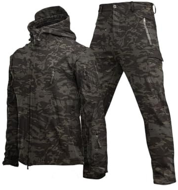 Oanviso Herren Trainingsanzüge Tactical Militär Kleidung Kriegsspiel Taktisch Uniform Warm Winter Windjacke und Cargo Hose Outfit Jagdbekleidung Mode Schießen Set D Dunkelgrau L