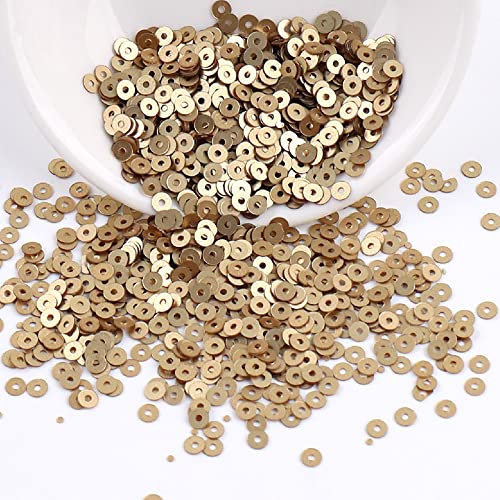 Blausky 6000 Stück Pailletten,Pailletten zum Basteln,Lose Pailletten,3 mm Glitzer Pailletten zum Nähen Aufkleben Auffädeln,Schillernde Spangles,Glitzer Set für DIY Kunsthandwerk Nageldesign,Gold
