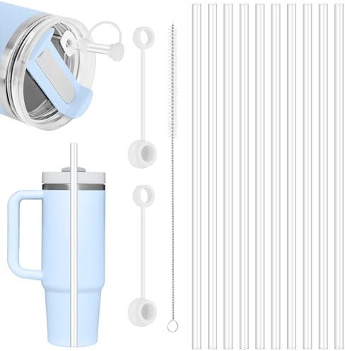 10 Stück Strohhalm für Stanley Cup, 31cm Quencher Zubehör für Stanley 30/40 oz Reisebecher Strohhalme Tragbar Ersatz Trinkhalme Klare Ersatzstrohhalme mit Reinigungsbürste und Strohkappen