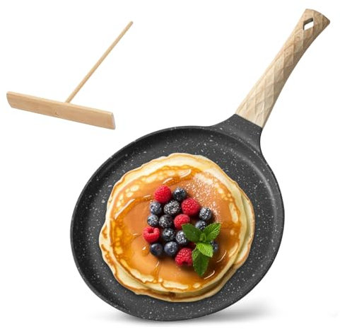 Bocguy Poêle à crêpes, 28 cm Poele a Crepe Induction avec distributeur de masse, poignée en bakélite, compatibilité CEM, sans PFOA