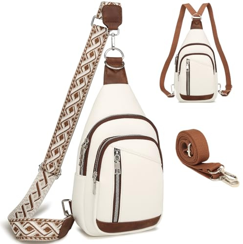 Travistar Sling Bag Crossbody Backpack Purse - 2 in 1 Leather Cross Body Bag Fanny Pack with 2 Removable Strap Large Chest Shoulder Bags for Travel Hiking Cycling | 2 adjustable straps
