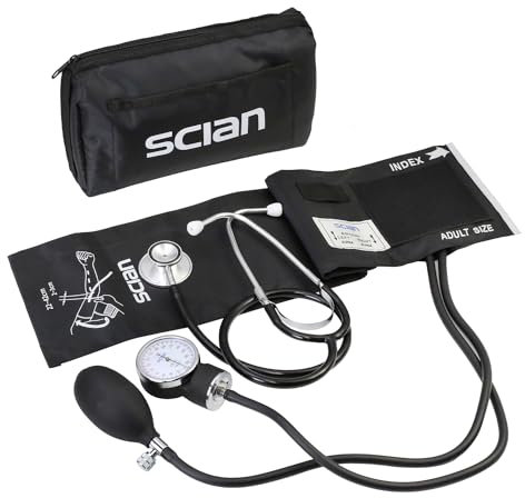 Scian Manual Blood Pressure Cuff with Dual Head Stethoscope, Aneroid Sphygmomanometer with Adult Cuff 22-42cm in Carrying Bag for Nurse Doctor Senior Home Use (New Black)