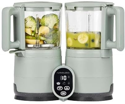 Babymoov Robot Cuiseur Bébé Nutribaby Glass - Bols en Verre - 4 en 1 Mixeur Cuiseur Vapeur, Grande Contenance 1,9L, Cuisson Saine des Aliments, Vert Celadon