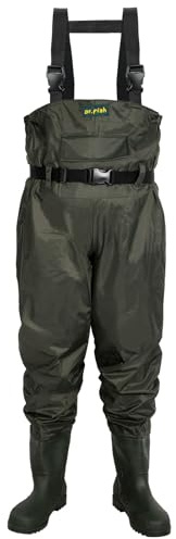 Dr.Fish Unisex Wathose mit Stiefeln, wasserdichte Crosswater-Wathose inkl. Gürtel & Reparaturset, für Angeln, Garten & Landwirtschaft, Schuhgröße: EU 40-47