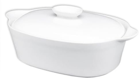 jinsongdafa Teglia da forno con coperchio 32,5 cm, 1900 ml, in ceramica bianca francese, teglia da forno, per casseruole, per lasagne, set di pentole, forno a microonde e forno