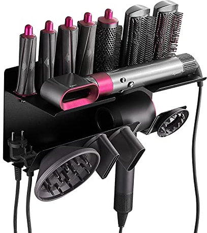 Wall Mount Holder for Dyson Airwrap Styler and Supersonic Hair Dryer 2 in 1 Organizer Storage Rack Stand for Barrels Brushes Diffuser Nozzles Space Saving Solution for Hair Styling Tools