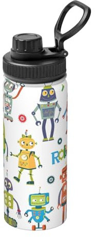Botella de agua de acero inoxidable con diseño de robots de dibujos animados, para camping, senderismo, aislamiento de doble pared