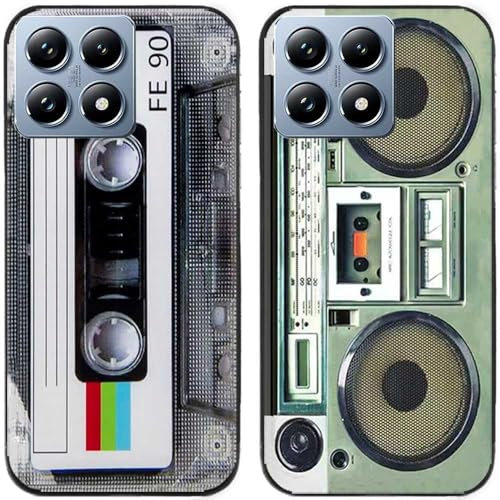 Confezione da 2 cover posteriore per telefono posteriore in gel di silicone TPU con stampa radio retrò per Xiaomi 14T