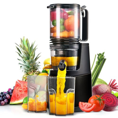 MAISON HUIS Entsafter Slow Juicer mit 13.5cm Extra Großem Einfüllschacht für Ganze Früchte und Gemüse, leicht zu Reinigen Entsafter Gemüse und Obst, Hohe Saftausbeute Juicer Machine,Schwarz