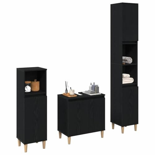 vidaXL Badezimmermöbel-Set 3 STK. Schwarz Eichen-Optik | Genug Platz für deine Sachen, Hergestellt aus hochwertigem Material, das lange hält,