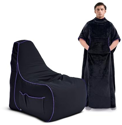 Game Over Gaming Blanket & Bean Bag | Stay Warm & Comfortable While Gaming | Wearable Fleece Blanket with Arm Slots | Ergonomic Gaming Bean Bag | Ultimate Gamer Setup (Dragon Skin)